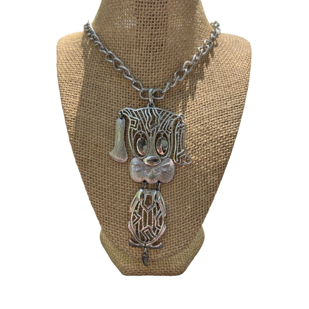Vintage 70s Alan Articulated Dog Pendant Necklace Chain Link Adjustable 19 - 22
